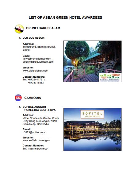 LIST OF ASEAN GREEN HOTEL AWARDEES